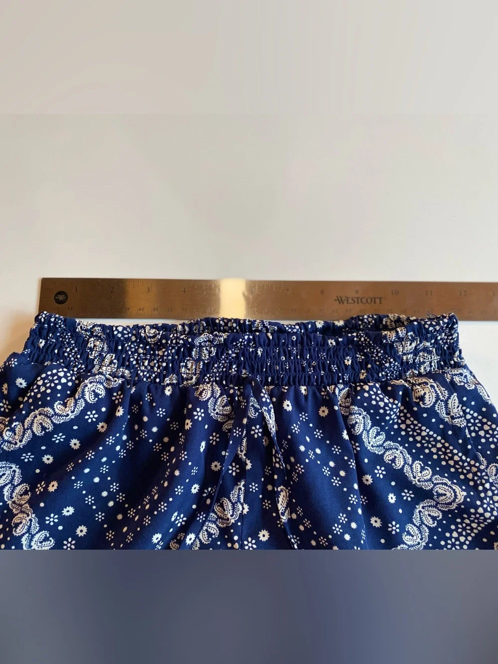 Girls' Navy Print Shorts with Pink Pom Trim
